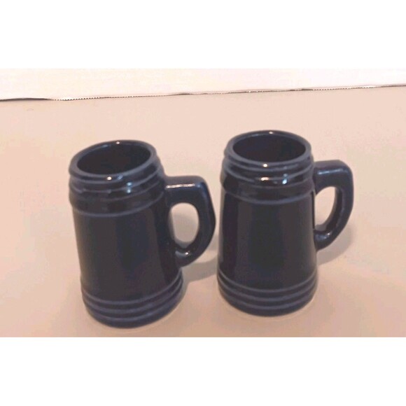 Vtg Mini Beer Stein Set Of 4 Pink & Dark Blue Ceramic Mug Shot Glasses Unmarked - Picture 3 of 16